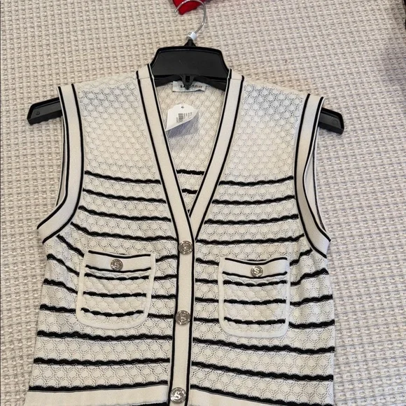 NWT Sandro Navy and White Striped Midi Dress - Picture 2 of 4